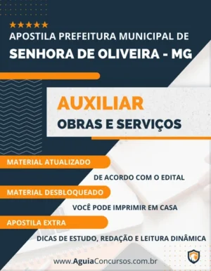 Apostila Pref Senhora de Oliveira MG 2022 Auxiliar Obras e Serviços