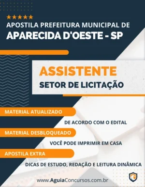 Apostila Pref Aparecida D'Oeste SP 2023 Assistente Setor Licitação