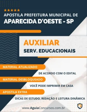 Apostila Pref Aparecida D'Oeste SP 2023 Auxiliar Serviços Educacionais