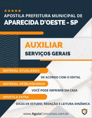 Apostila Pref Aparecida D'Oeste SP 2023 Auxiliar Serviços Gerais