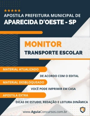 Apostila Pref Aparecida D'Oeste SP 2023 Monitor Transporte Escolar