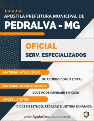 Apostila Oficial Serviços Especializados Pref Pedralva MG 2023