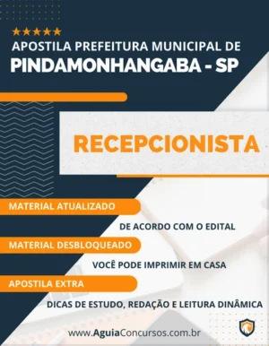 Apostila Recepcionista Pref Pindamonhangaba SP 2023